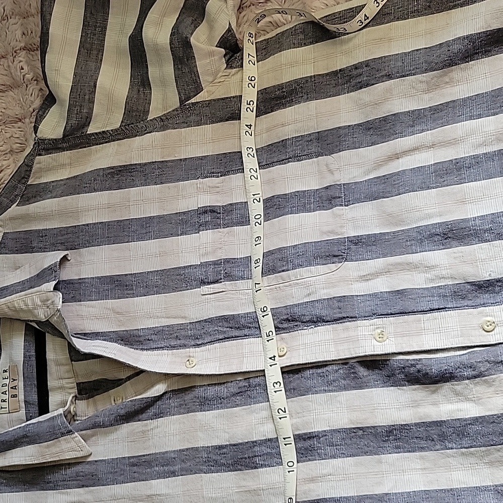 Trader Bay Linen Blend Striped Button Up Blue White Short Sleeve Mens Shirt 3XL - Picture 7 of 8